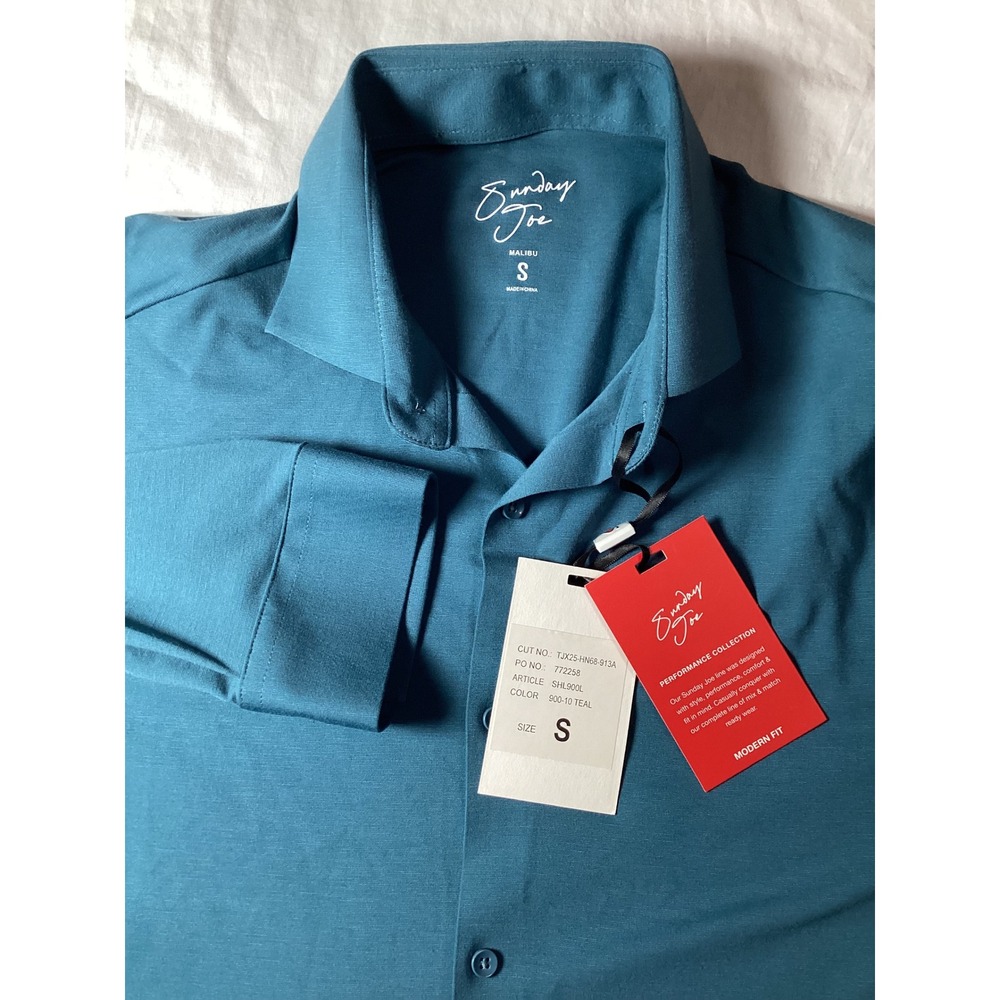 Sunday Joe Malibu Performance Shirt Mens Small Teal Blue Modern Fit SHL900L NWT